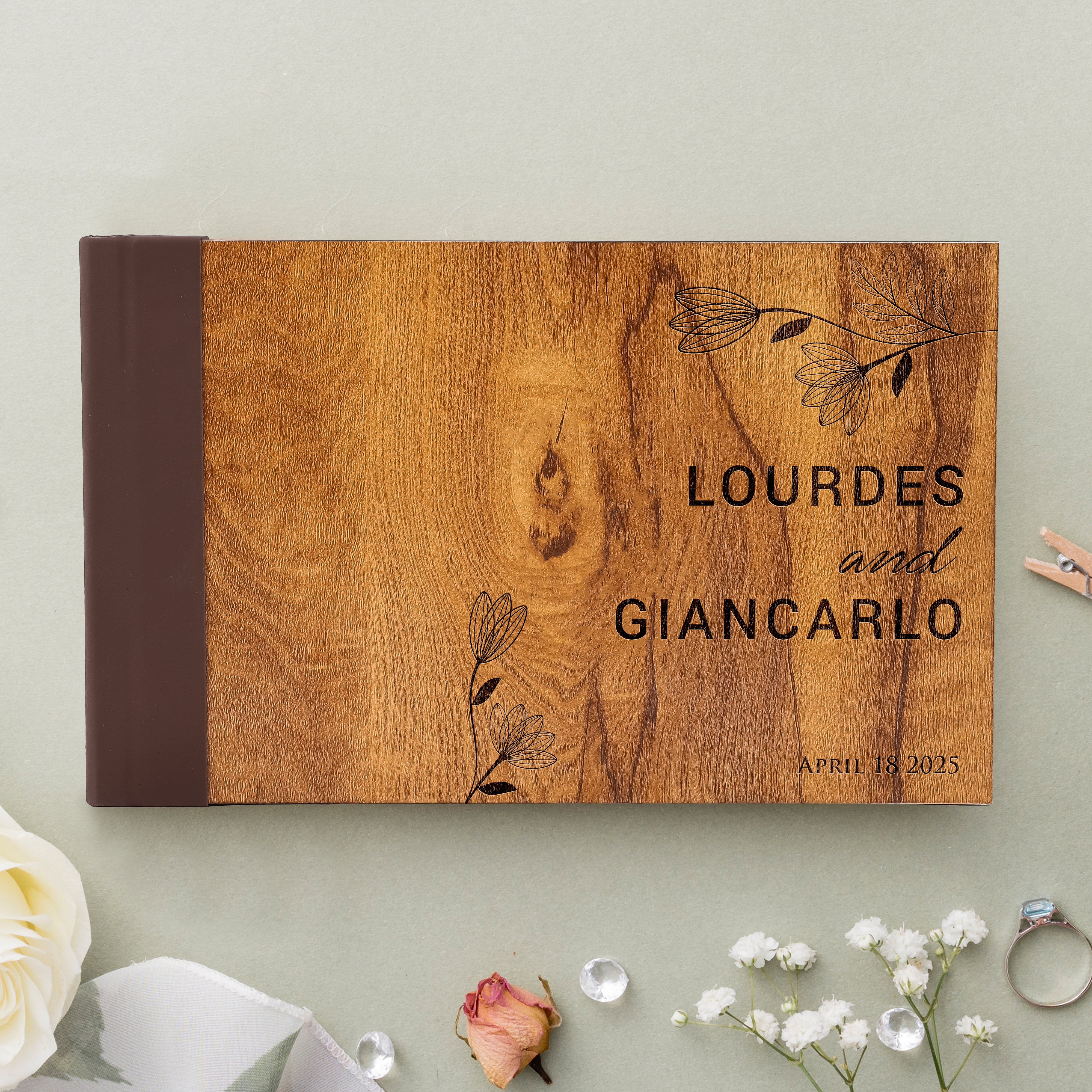 Personalized Wedding Guest Book, Customized Guestbook Registry Sign-in with Name - Date, Hard Cover Laser Engraved Guest Book, 11 x 8.5 in with 40 Pages