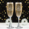 Set of 2 Personalized Wedding Champagne Glass Flutes- Engraved Champagne Glasses for Bride and Groom - Mr and Mrs Design