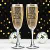 Set of 2 Personalized Wedding Champagne Flutes- Mr and Mrs Design - Engraved Champagne Glasses - Lead-free Clear Crystal Glass