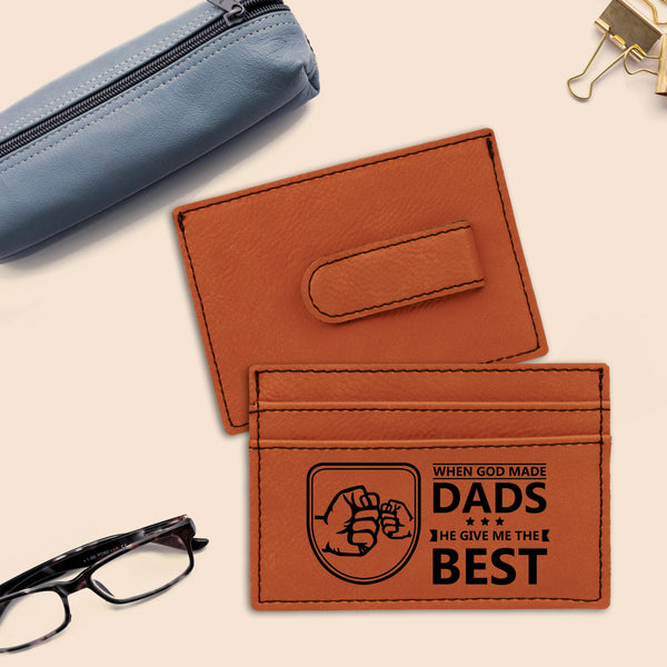 Dad Is The Best Leather Wallet, Mens Customized Engraved Wallet, Money Clips Wallet With Credit Card Holder, Money Clips For Cash