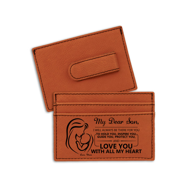 Love You Son Engravable Money Clip, Best Leather Wallet, Customized Money Clip, Brown Leather Wallet For Men, Credit Card Holder