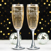 Elegant Set of 2 Personalized Wedding Champagne Flutes- Mr. & Mrs. Design - Engraved Gift for Wedding