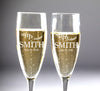 Elegant Set of 2 Personalized Wedding Champagne Flutes- Mr. & Mrs. Design - Engraved Gift for Wedding