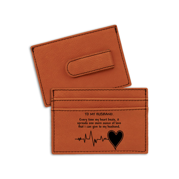 Personalize Leather Money Clip, Heart Engraved Design Money Clip, Money Clip For Husband, Mens Leather Wallet Present For Anniversary