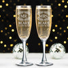 Mr. & Mrs. Toast Flutes Set for Bride and Groom, Classy Champaign Gift for His and Hers Engagement Party, Bridal Shower, Couple Anniversary