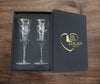 Heart Shape Mr. And Mrs. Imprint Champagne Glassware, Set Of 2 Pairs With Luminous Glassware (With Golden Rimmed Design)