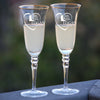 Heart Shape Mr. And Mrs. Imprint Champagne Glassware, Set Of 2 Pairs With Luminous Glassware (With Golden Rimmed Design)