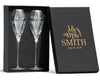 Elegant Set of 2 Personalized Wedding Gold Rim Champagne Flutes- Mr. & Mrs. Design - Engraved Flutes