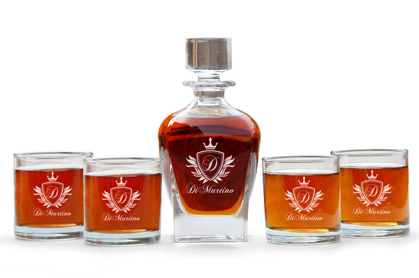 Krezy Case Crystal Glass Scotch Decanter Set, Engraved Decanter Set With Glasses And Wood Box, Decanter And Glasses Set, Decanter Set For Men