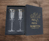Engagement Ceremony Gift To Be Bride & Groom, Pack Of 2 Lucid Champagne Glassware, Laser Engraved Designer Glass For The Enchantment Present