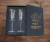 Engagement Ceremony Gift To Be Bride & Groom, Pack Of 2 Lucid Champagne Glassware, Laser Engraved Designer Glass For The Enchantment Present