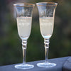 Set of 2 Elegant Engraved Wedding Champagne Flutes- Mr and Mrs Design Champagne Glasses - Lead-free Crystal Glass