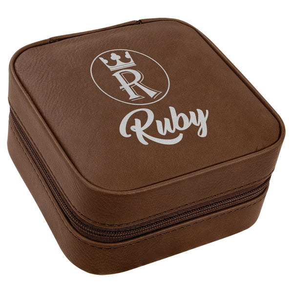 Premium Jwelery Organizer Box For Ladies, Ruby Jewelry Travel Case, Dark Brown Customizable Travel Box For Ladies, Engraved Jwelery Box for Women