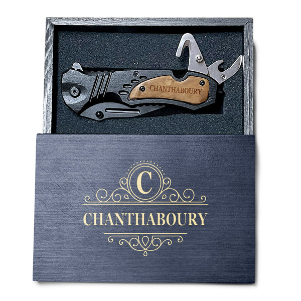 Laser Engraved Pocket Knife with keepsake wooden box For Men, Personalized Stainless steel Blade Pocket Knife, Folding Pocket Knife For Men, Camping Pocket Knife