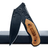 Black Engraved Pocket Knife With Wooden Box
