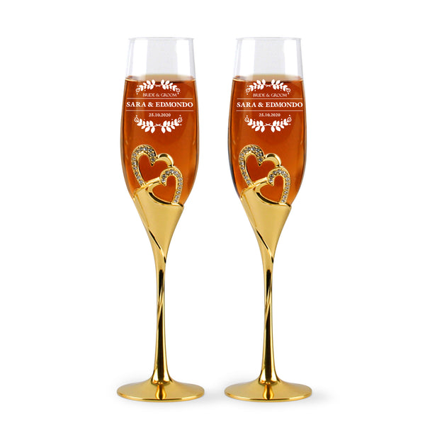 Personalized Toasting Flutes For Couples, Creative Heart Shape Designed Champagne Flutes, Wedding Glasses for Bride And Groom, Custom Flutes with Box