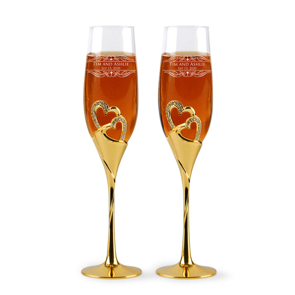 Personalized Toasting Glasses Set of 2 for Couples, Champagne Flutes With Box For Bride And Groom, Perfect For Bride And Groom, Engraved Champagne Flutes