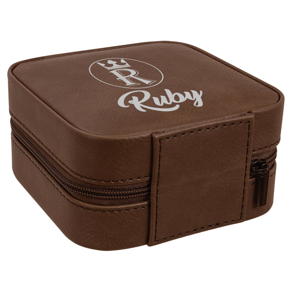 Premium Jwelery Organizer Box For Ladies, Ruby Jewelry Travel Case, Dark Brown Customizable Travel Box For Ladies, Engraved Jwelery Box for Women