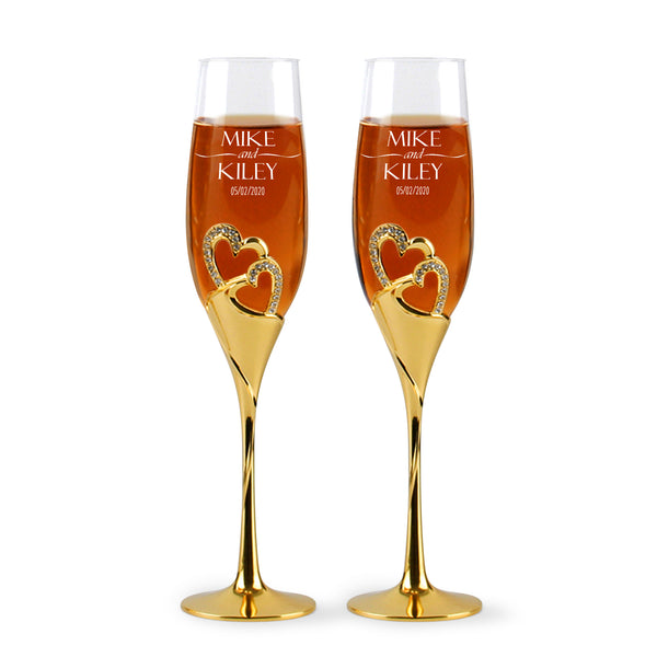  Customized Heart Set Champagne Flutes