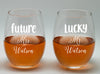 Lucky Mr and Future Mrs. wine glass set,20oz Etched Stemless Wine Glasses for Couples, Perfect Engagement gift,Bridal shower gift, Wedding party, achelorette Party