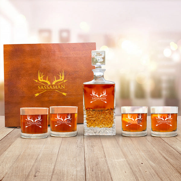 Personalized Decanter Set With Glasses And wooden  Box, Personalized Whiskey Decanter Set, Custom Engraved Decanter Set With Glasses, Whiskey Decanter Set