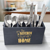 Wooden Utensil Storage Box, Utensil Organizer, Engraved Kitchen Quote Silverware Caddy, Farmhouse Utensil Crock Flatware Organizers, House Warming Caddy