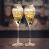 wedding champagne flutes - engraved custom glass - Bride & Groom's Wedding Toast – Gold Rim Flare Glasses