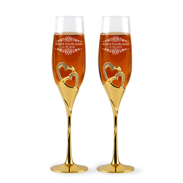 Personalized Wedding Champagne Glasses, Classic Wedding Toasting Flutes, Customized Champagne Flutes, Set of 2 Toasting Flute Pair, Wedding Champagne Flute