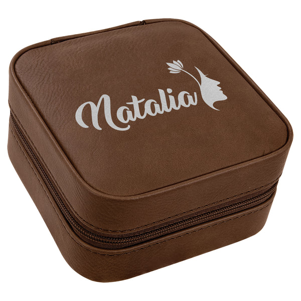 Dark Brown Laserable Leatherette Jwelery Organizer Box For Women, Jwelery Box For Women, Engraved Jwelery Storage Box For Girls