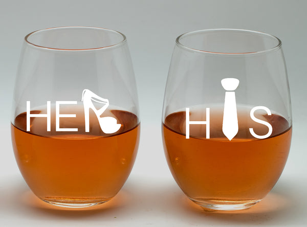 His and Her wine glasses set,20oz Etched Stemless Wine Glasses for Couples, Perfect Engagement gift,Bridal shower gift, Wedding party, achelorette Party
