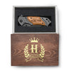 Krezy Case Flourishing And Crown Design Customized Knife, Custom Pocket Knife For Men, Engraved Pocket Knife With Engraved Wooden Box