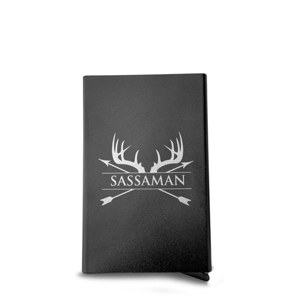 Slim Wallet & RFID Blocking Front Pocket Metal Wallet - Customized Deer Horns with Arrows Pattern Engraved Wallet for Son - Personalized Credit Card Holder for Men - Best Wallet for Men