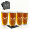 Personalized Beer Glasses, Premium 4 Customized Beer Glasses w/ 4 Slate Coasters (4
