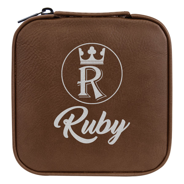 Premium Jwelery Organizer Box For Ladies, Ruby Jewelry Travel Case, Dark Brown Customizable Travel Box For Ladies, Engraved Jwelery Box for Women