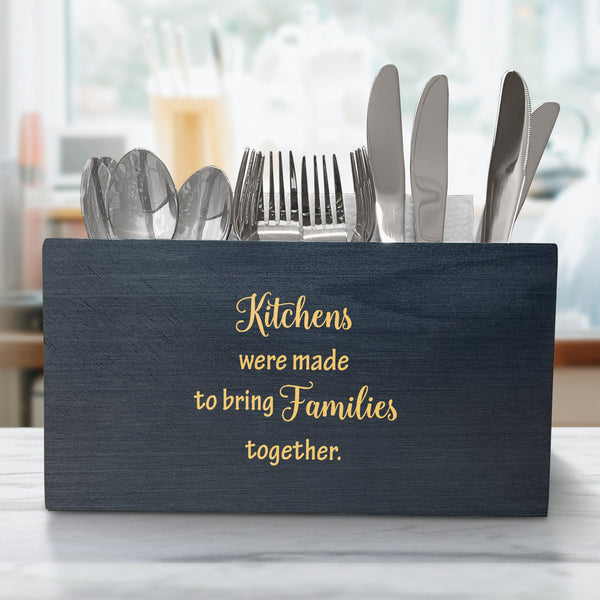 Trendy Countertop Caddy, Family Quote Engraved Utensil Organizer, Wooden Utensil Organizer Box For Kitchen, Kitchen Utensil Organizer Box