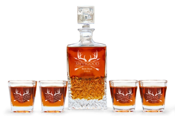 Personalized Decanter Set With Glasses And wooden  Box, Personalized Whiskey Decanter Set, Custom Engraved Decanter Set With Glasses, Whiskey Decanter Set
