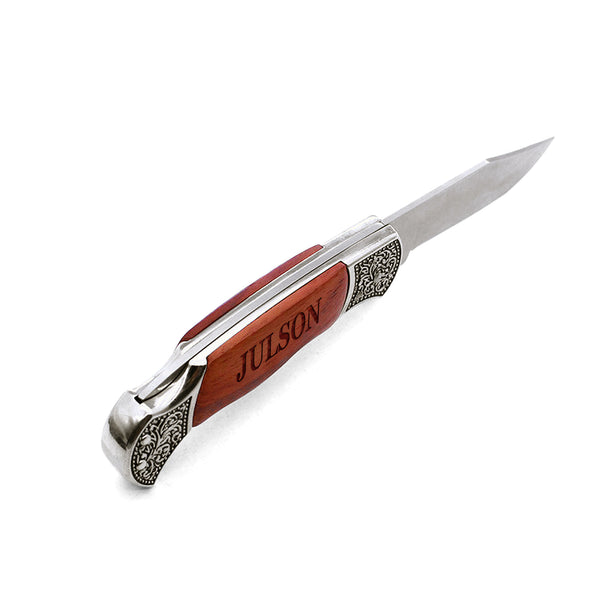 Foldable Pocket Knife For Dad, Valentines Personalized Pocket Knife For Men, Custom Knife with Wooden Box, Engraved Camping Knife