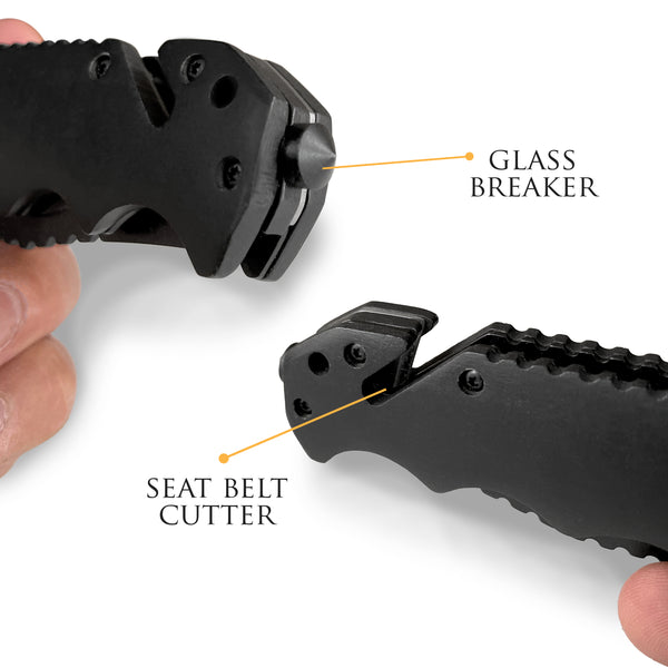 Premium Personalized Knife With Glass Breaker, Seat Belt Cutter Knife, Survival Tactical Knife, Black Finished Handle Personalized Knife, Engraved Knife with Wood Box