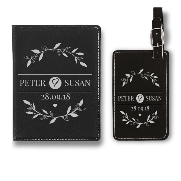 Personalized Luggage Tag, Leaf Design Passport Holder and Luggage Tag, Engraved Travel Accessories, Custom Tags, Personalized Passport Holder Set