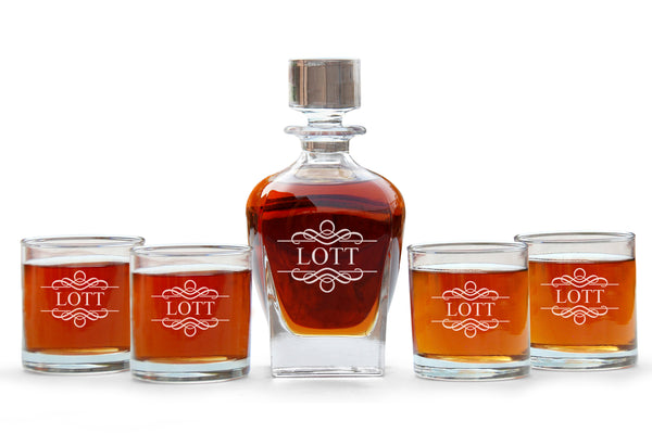 Krezy Case Decanter Set And Glasses With Wooden Box, Decanter And Glasses Set, Personalized Decanter Set, Whiskey Decanter Set With 4 Glasses For Men