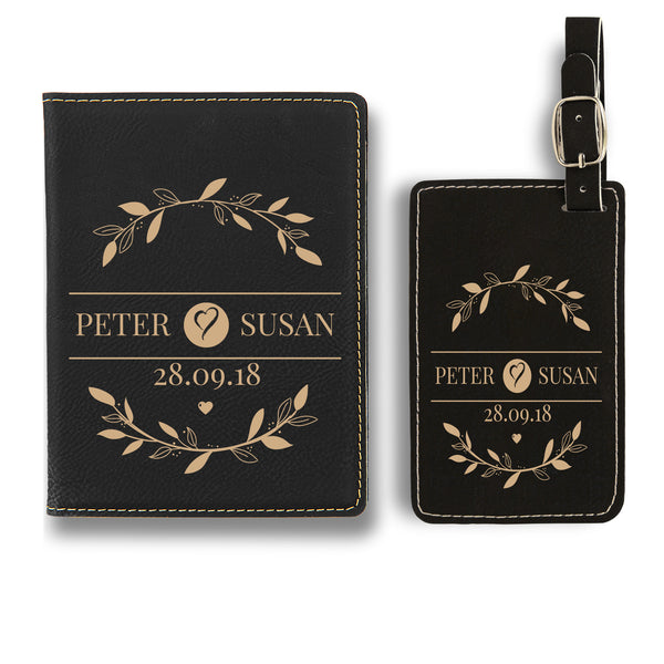 Personalized Luggage Tag, Leaf Design Passport Holder and Luggage Tag, Engraved Travel Accessories, Custom Tags, Personalized Passport Holder Set