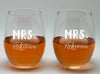 Mr and Mrs wine glasses set,20oz Etched Stemless Wine Glasses for Couples, Perfect Engagement gift,Bridal shower gift, Wedding party, achelorette Party,Anniversary gift