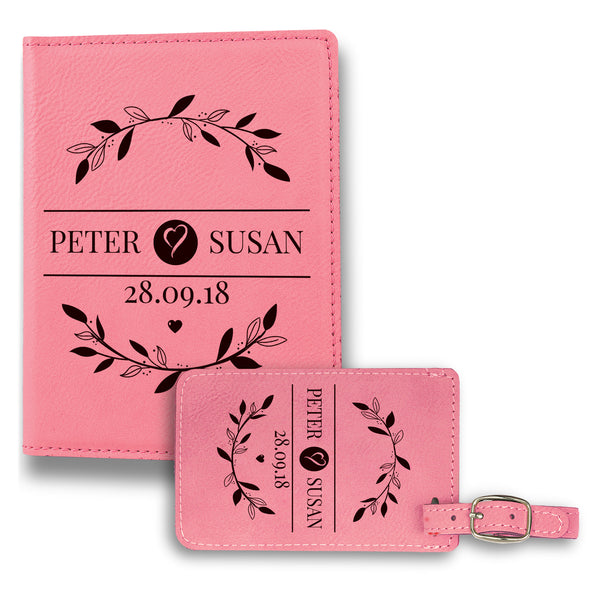 Personalized Luggage Tag, Leaf Design Passport Holder and Luggage Tag, Engraved Travel Accessories, Custom Tags, Personalized Passport Holder Set