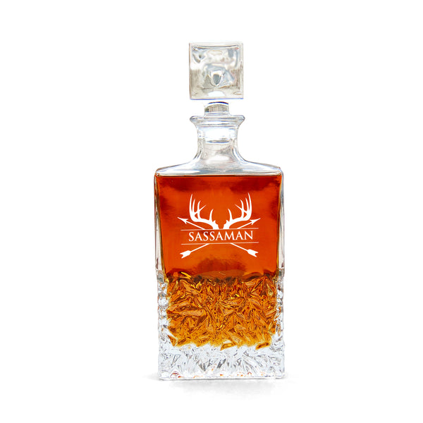 Krezy Case Customized Whiskey Decanter with box, Classy Liquor Decanter with box, Personalized Decanter with Deer Antler Design with Black leateratte box