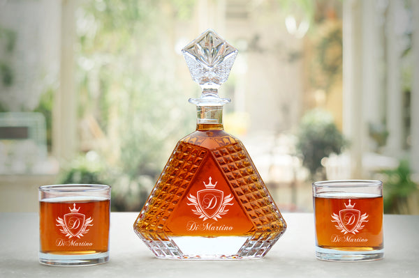  Whiskey Decanter Set With Initial Letter Crown Design