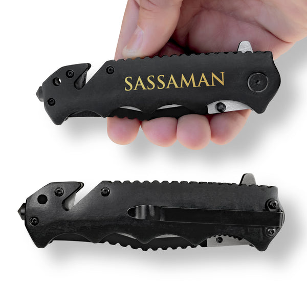Premium Personalized Knife with Glass Breaker, Multi-Purpose Knife with Engraved Box, 'Saasaman' Engraved Customized Knife, Best Multi-Purpose Knife for Kitchen and Safety Survival