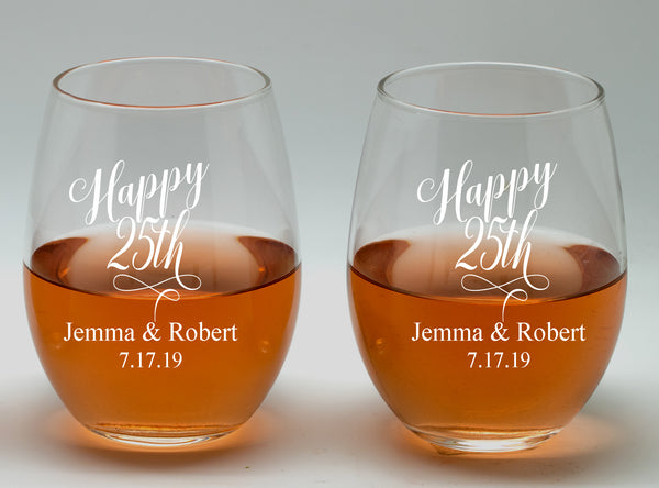 25th Anniversary Couple wine glasses