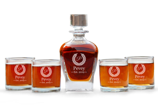  Personalized Decanter Set With Glasses And Wooden Box