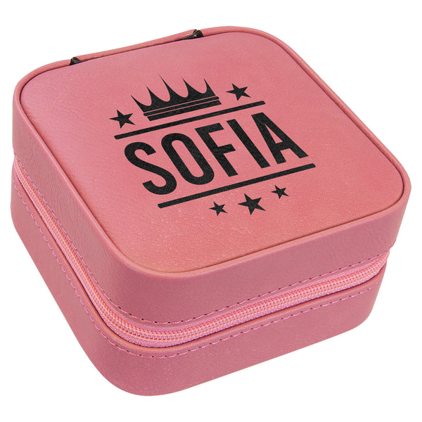 Premium Personalized Laserable Leatherette pink Jwelery Box For Women, Standard 'Charlitte' Custom pink Jwelery Box For Women, Dark pink pink Jwelery Box