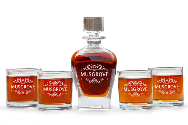 Decanter Set Of 2 Glasses With Wooden Box, Decanter Set For Men And Women, Engraved Crystal Clear Decanter And Glasses, Whiskey Decanter Glass Set